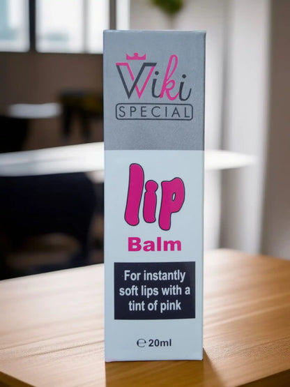 Wiki Special Lip Balm packaging box with soft pink tint lip care details